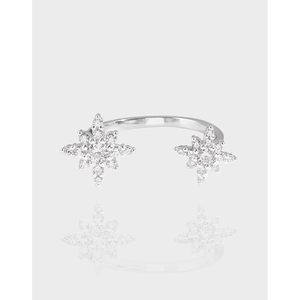 925 Sterling Silver Starburst Zirconia Open Ring Minimalist Adjustable Star Finger Ring For Women Light Luxury Jewelry