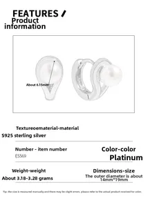 Détails du produit des boucles d'oreilles en argent S925 avec perles et dimensions