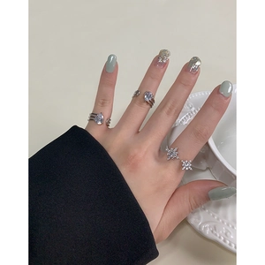 Three-piece S925 sterling silver star and teardrop zircon open rings set for women