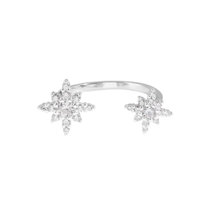 Minimalist S925 sterling silver cuff ring with sparkling starburst zircon star design