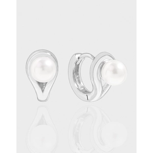 Boucles d'Oreilles Huggie en Argent Sterling 925 Avec Künstliche Perle Blanche Ronde Design Épuré Bijoux Pour Femmes Usage Quotidien