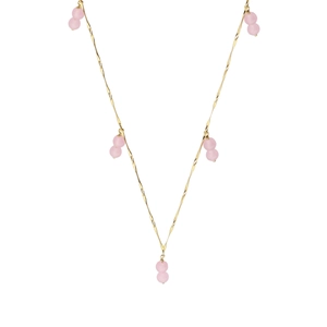 S925 silver necklace with pink agate double beads and minimalist gold-plated chain
