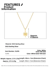 Detail view of S925 sterling silver starburst necklace with 40+5cm adjustable chain