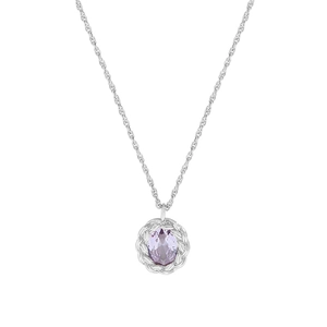 S925 sterling silver necklace featuring twisted rope border and purple zircon pendant