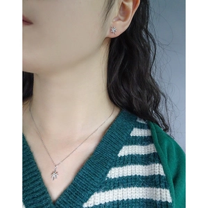 Elegant S925 sterling silver starburst necklace and stud earrings set for women
