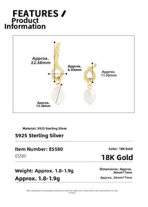 Close-up of S925 sterling silver baroque pearl earrings with gold-plated liquid metal design