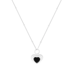 Minimalistische S925 Sterlingsilber Perlenkette mit schwarzem Herz-Achat-Anhänger