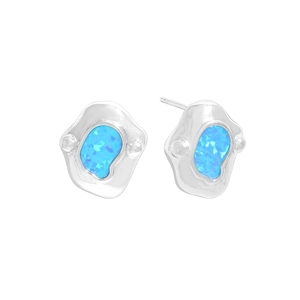 Irregular S925 sterling silver stud earrings with ocean blue opal texture finish