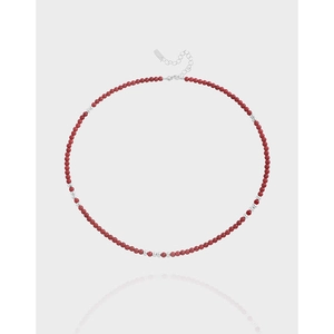 S925 Sterling Silver Red Synthetic Coral Beaded Necklace For Women Minimalist Korean INS Style Adjustable Choker Jewelry Gift