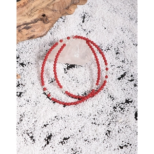 Double-layered red coral beaded necklace with S925 sterling silver clasp and extensions