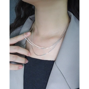 Elegant multi-layered silver S925 necklace set with three minimalist fine chains for women