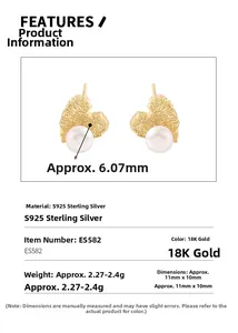 Detail view of S925 silver heart stud earrings with wrinkled gold texture and 6mm pearl