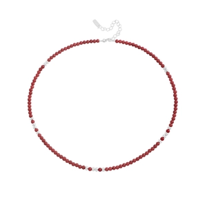 Minimalist S925 sterling silver necklace with delicate red and silver beads layout