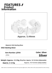 Details des S925 Silber Herzrings mit 5,44mm Breite und verstellbarer Größe