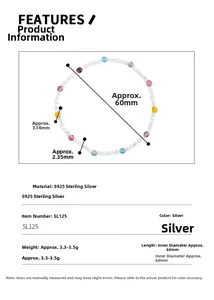 Detailed size and material specs for S925 sterling silver colorful crystal bracelet