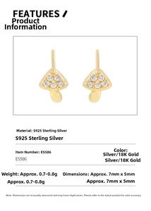 Detail specifications of S925 sterling silver mushroom studs with sparkling zircon