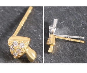 Macro shot of S925 sterling silver mushroom stud earrings with cubic zirconia stones