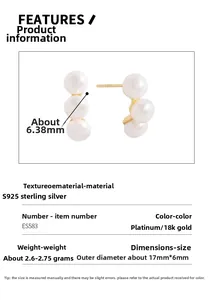 Spécifications des boucles d'oreilles en argent S925 avec trois perles de 6,38mm