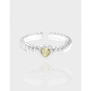 INS Style 925 Sterling Silver Heart Zirconia Open Adjustable Ring For Women Elegant Wavy Texture Electroplated Fashion Jewelry