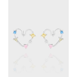 S925 Sterling Silver Hollow Heart Stud Earrings With Multicolor Zirconia Rainbow INS Style Dainty Jewelry Gift For Women