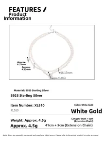 Macro view showing double-layer pearl necklace with S925 silver flower pendant details
