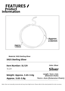 Detailansicht der doppellagigen S925 Sterlingsilber Schlangen- und Perlenkette mit Maßen
