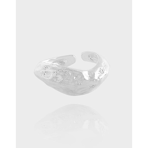 925 Sterling Silver Irregular Lava Texture Branch Open Ring Niche Design Shiny Silver Adjustable Band Jewelry For Women