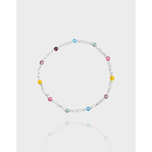 S925 Sterling Silver Bracelet For Women Minimalist Broken Silver Design With Multicolor Rhinestone Beads Niche Light Luxury INS Style Jewelry Gift