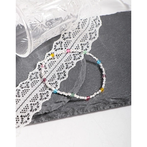 S925 sterling silver beaded bracelet with colorful crystal charms and silver irregular beads