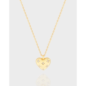 S925 Sterling Silver Pave Rhinestone Puffed Heart Pendant Necklace For Women Starburst Heart Design Korean INS Jewelry