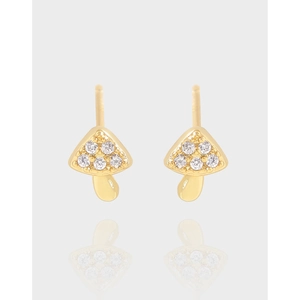 925 Sterling Silver Mushroom Stud Earrings For Women Minimalist Zirconia Inlaid Gold Silver Earring Post Tiny Jewelry Gift
