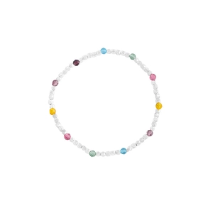 Minimalist S925 sterling silver beaded bracelet with colorful multifaceted crystal stones