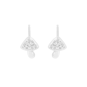 Minimalist S925 silver mushroom stud earrings with sparkling zircon pave setting