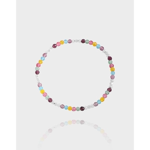 S925 Sterlingsilber Buntes Künstliches Kristall Armband Für Damen Koreanischer INS-Stil Minimalistischer Luxus Bruchsilber Perlen Schmuck Geschenk