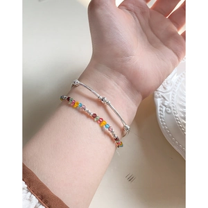 Eleganter S925 Sterlingsilber Armreif mit bunten Kristallperlen für Damen im Set