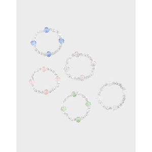 Anello con Perline in Argento Sterling 925 per Donna Minimalista Stile INS Strass Colorati Elastico Sovrapponibile Gioielli Fatti a Mano