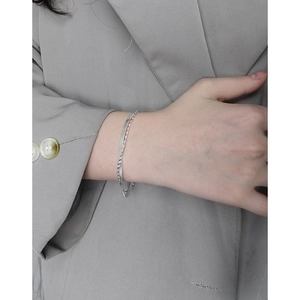 Zweilagiges S925 Sterlingsilber-Armband mit Schlangen- und Kordelkette für Damen