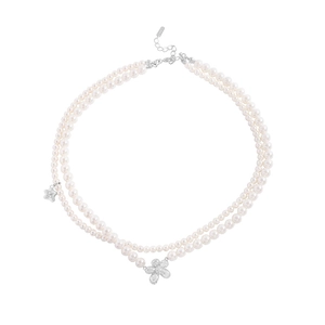 Elegant double-layered pearl necklace with star and zircon flower charms for women