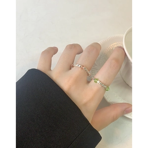 Set di anelli di perline in argento S925 con cristalli trasparenti e verdi