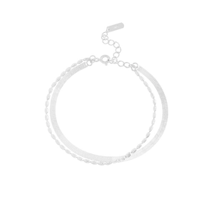 Minimalistisches S925 Sterlingsilber Doppelarmband mit Schlangen und Perlenkette für Damen