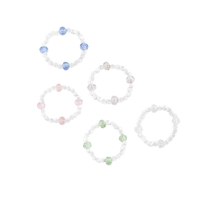 Set di cinque anelli di perline in argento S925 con perle di cristallo sfaccettate
