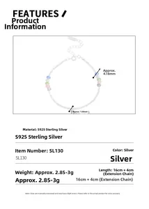 Technical view of S925 sterling silver colorful crystal bracelet with precise dimensions