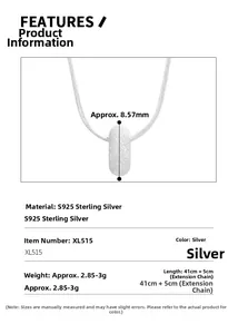 Detailed specs of S925 sterling silver donut necklace with frosted finish and sizing info