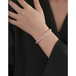 Elegant S925 sterling silver beaded bracelet for women with high-polish finish