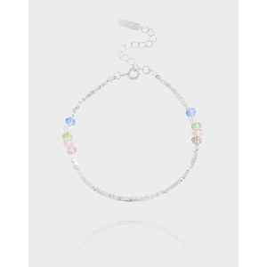 S925 Sterling Silver Beaded Bracelet With Colorful Rhinestone Crystals Minimalist Adjustable Chain Fine Jewelry For Women Daily Gift