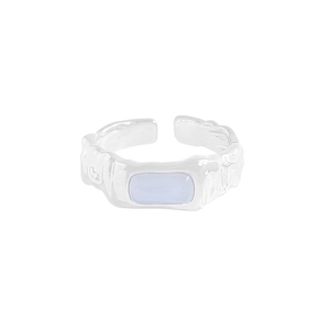 Irregular textured S925 sterling silver ring with rectangular blue agate stone