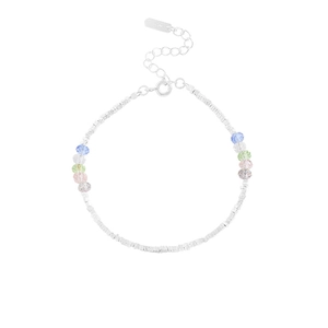 Minimalist S925 sterling silver beaded bracelet with colorful crystal accents and spring clasp
