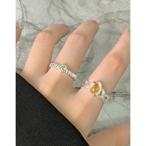 Irregular cross line S925 silver rings with heart moonstone and oval iridescent stone