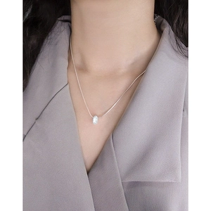 Elegant S925 sterling silver snake chain necklace with sparkling oval donut pendant