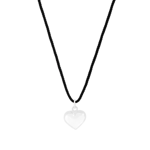 Collier avec pendentif cœur en argent S925 et cordon en corde tissée noire réglable